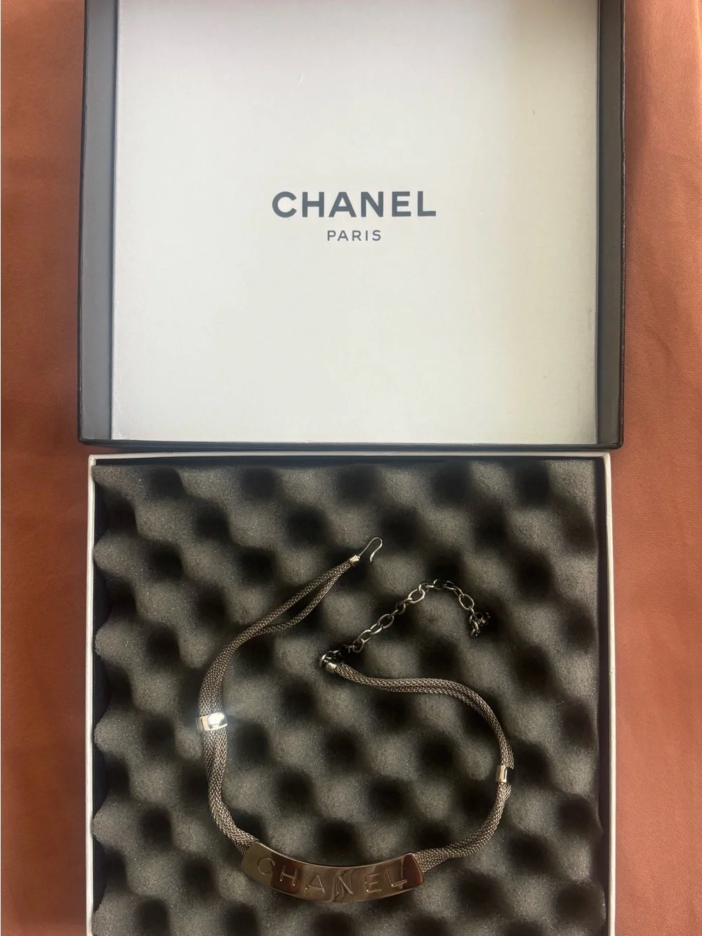 Authentic Vintage 1998 Chanel Silver Mesh logo Choker
